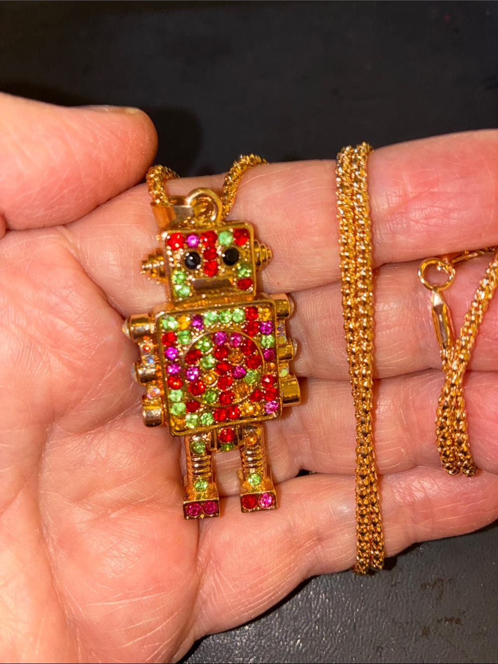 Gold-Tone Multicolor Crystal Robot Pendant Necklace